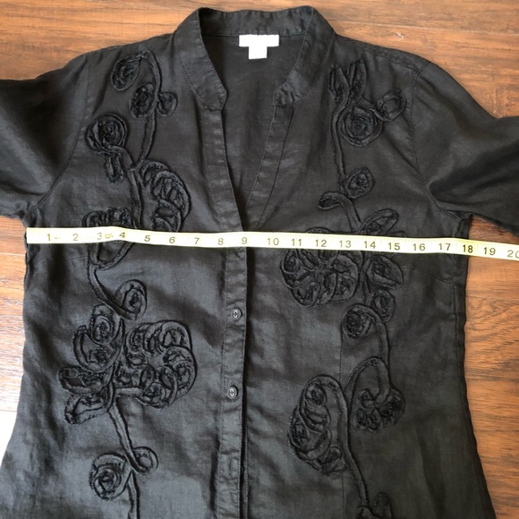 Charter Club women’s black linen blouse floral sz6 - Picture 5 of 8
